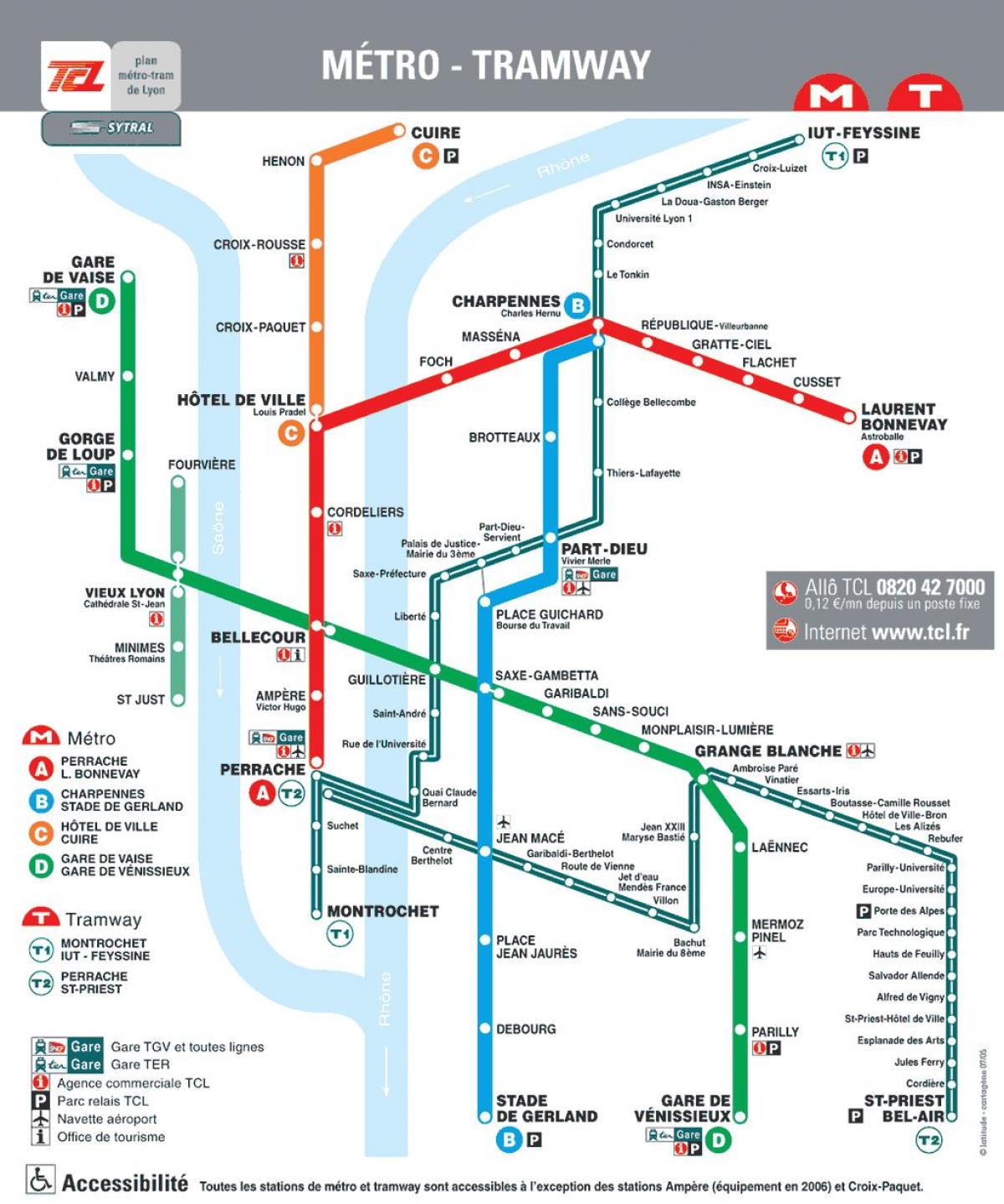 Mapa de las estaciones de metro de Lyon