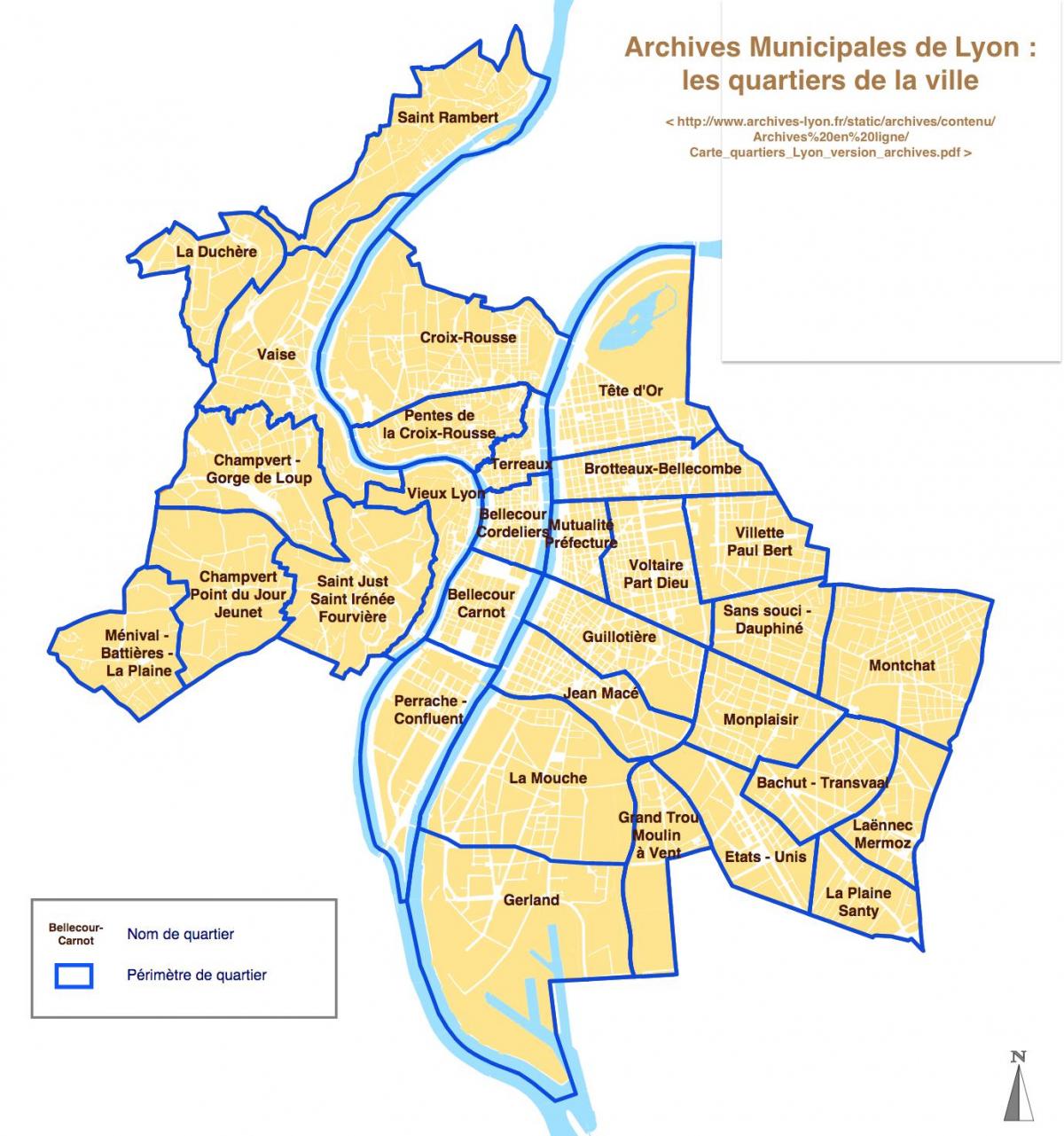 Mapa de los barrios de Lyon